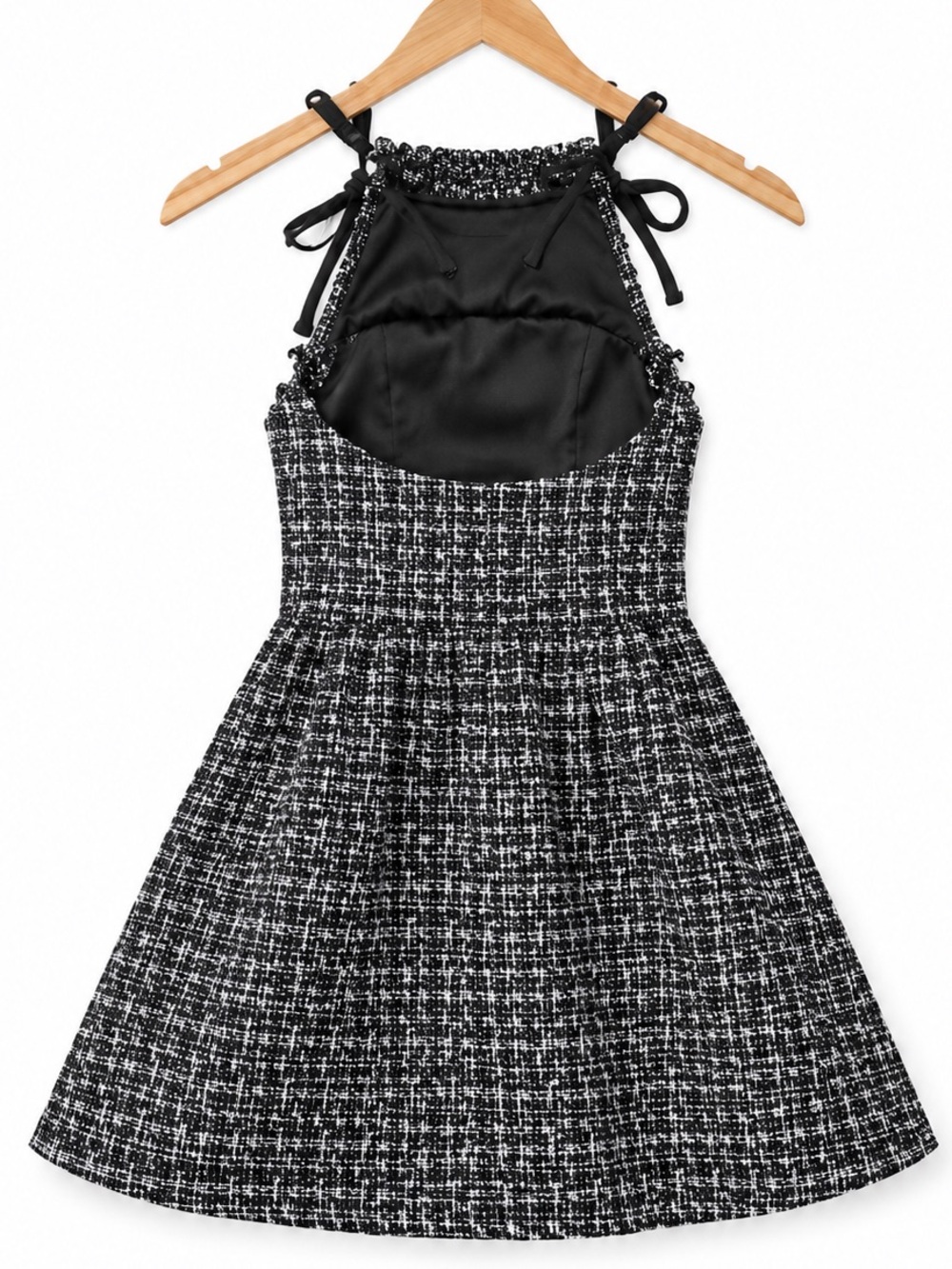SHUSHU/TONG Tweed Halter Puff Mini Dress Black White Designer Size 6 - Picture 4 of 11